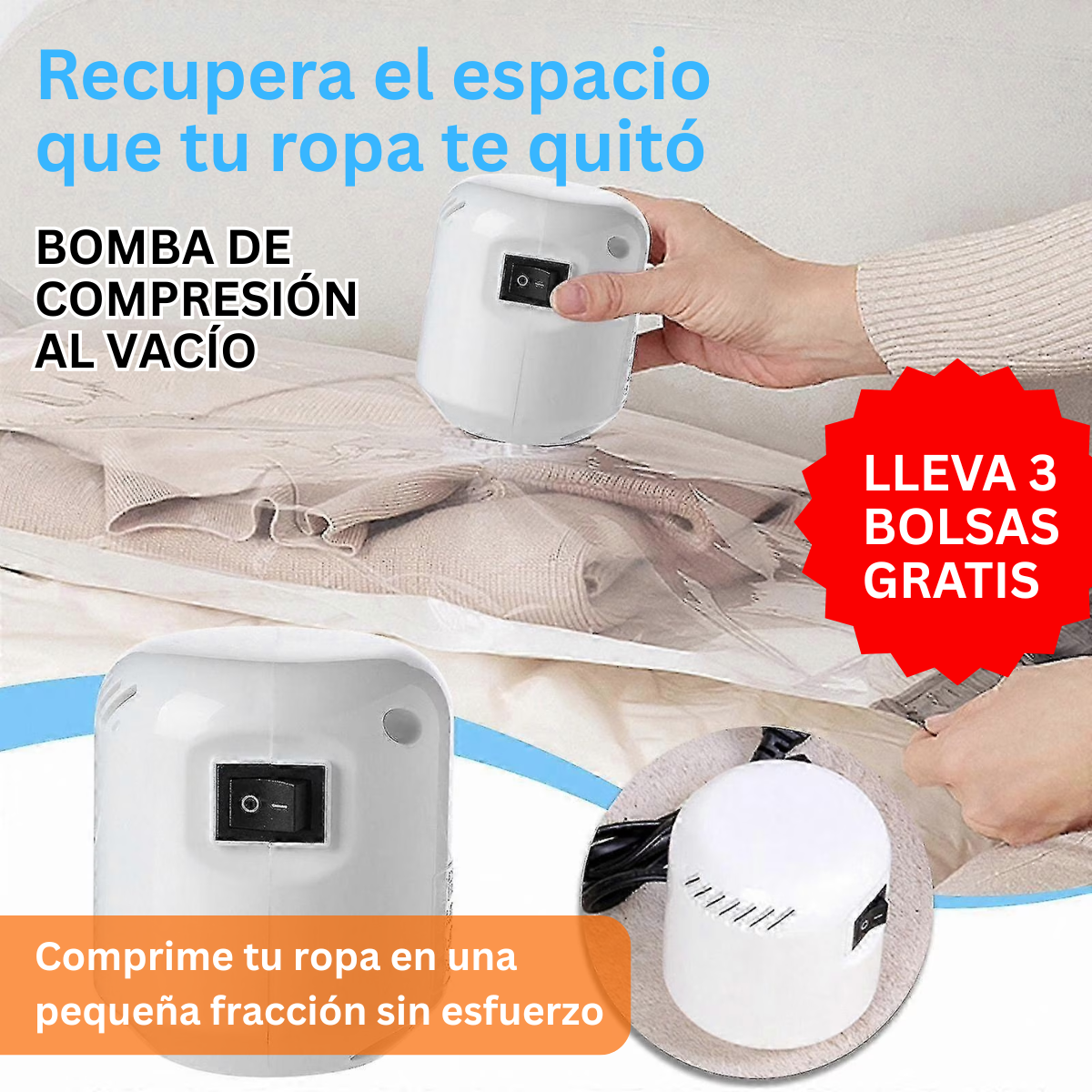 Bomba de Compresión al vacío + 3 bolsas gratis
