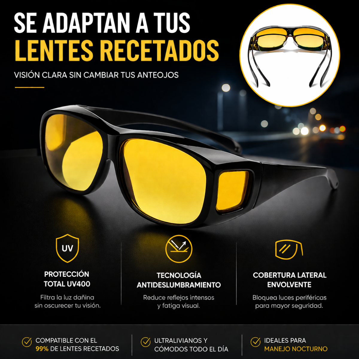 Lentes HD Vision 2x1 para el día y la noche