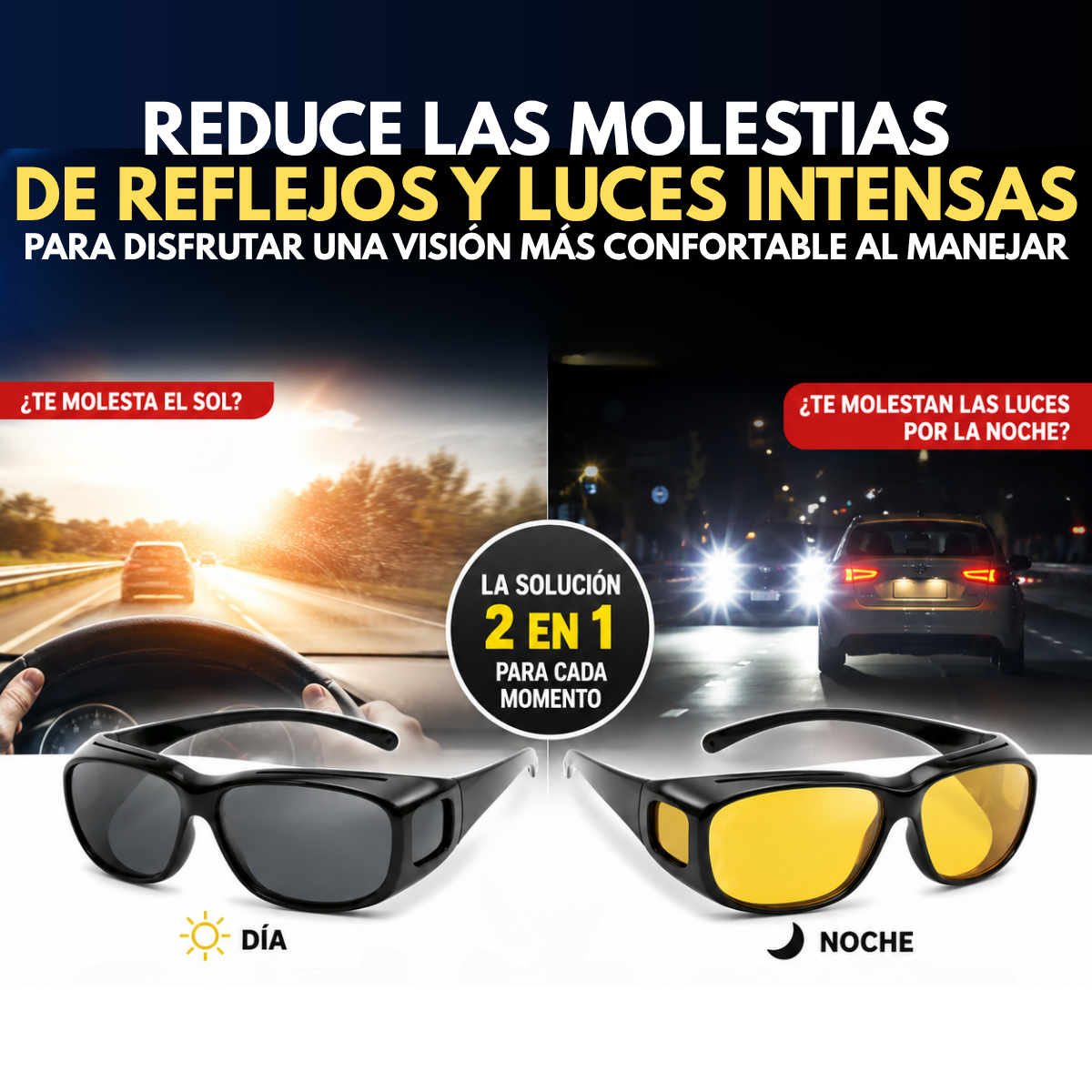 Lentes HD Vision 2x1 para el día y la noche