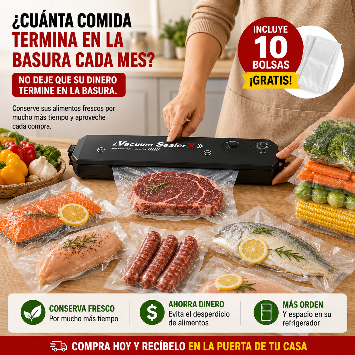 Selladora de alimentos al Vacio + 10 Bolsas Gratis